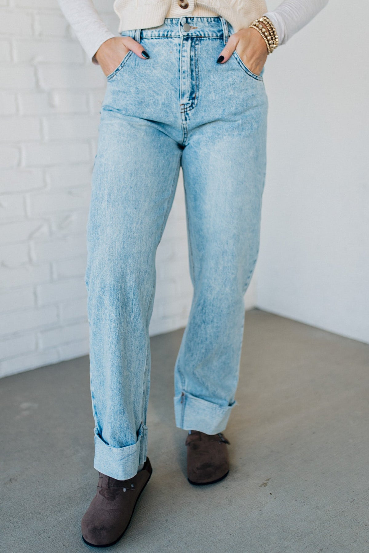 Rhauli Rolled Bottom Barrel Jeans - SO ME