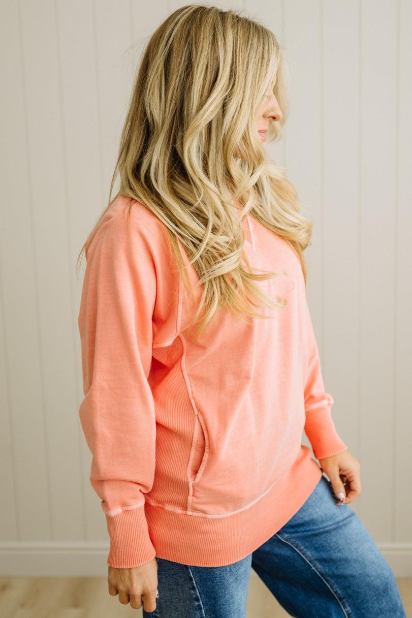 Ribbed Accent Pocketed Pullover