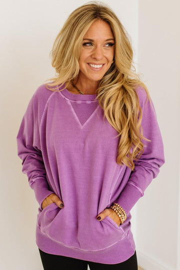 Ribbed Accent Pocketed Pullover
