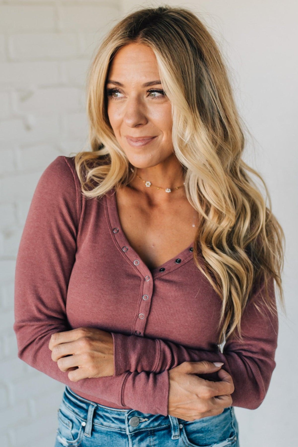 Ribbed Snap Henley Top
