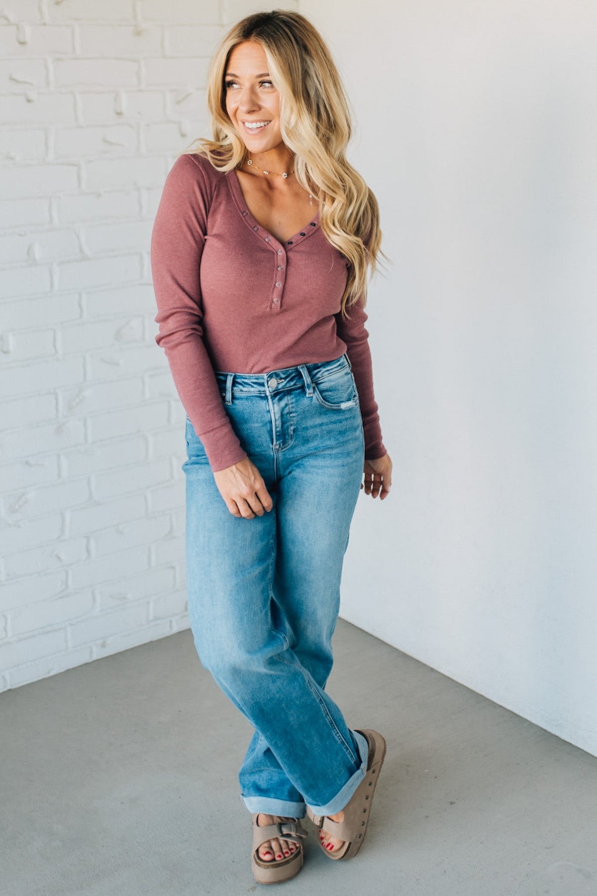 Ribbed Snap Henley Top