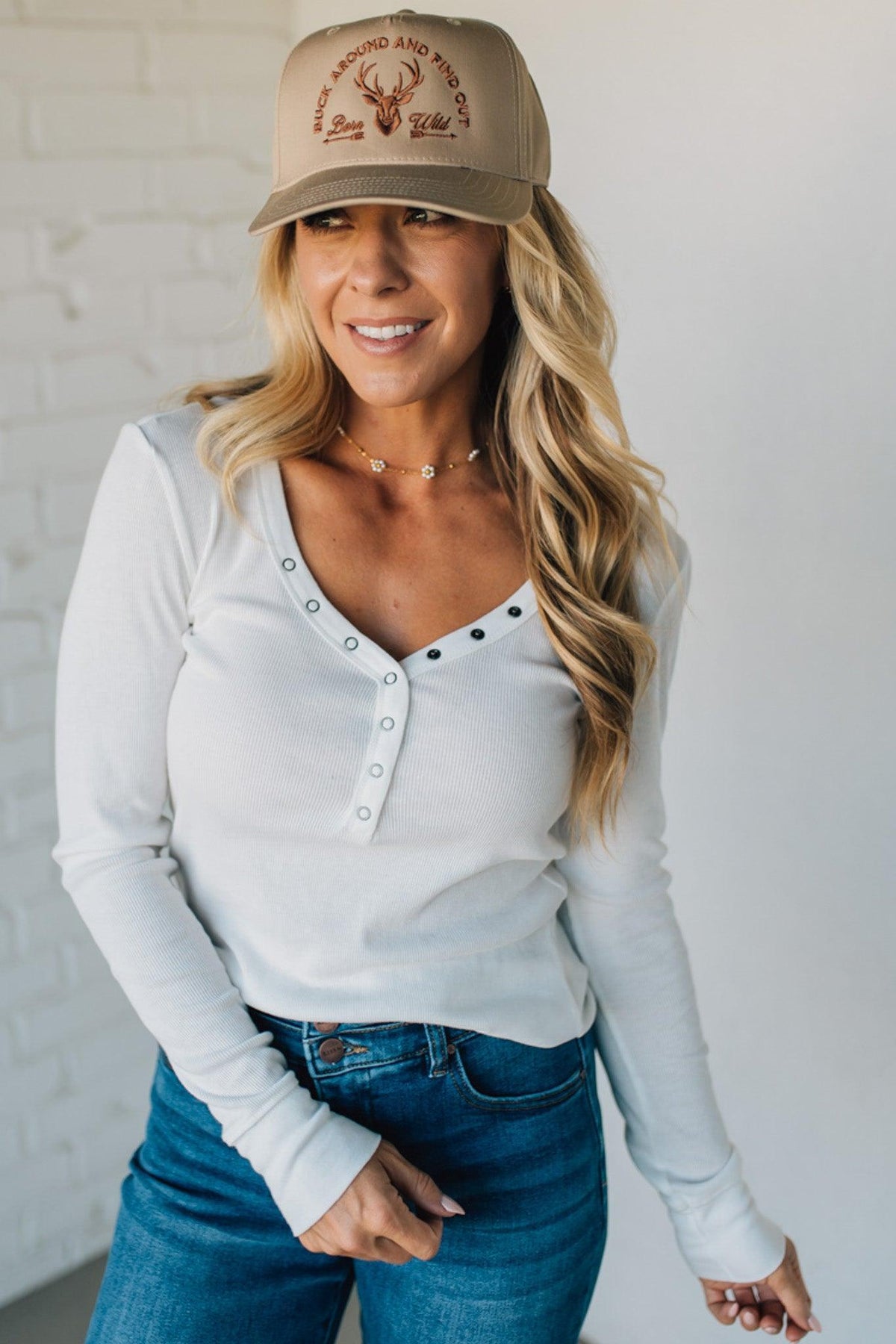 Ribbed Snap Henley Top