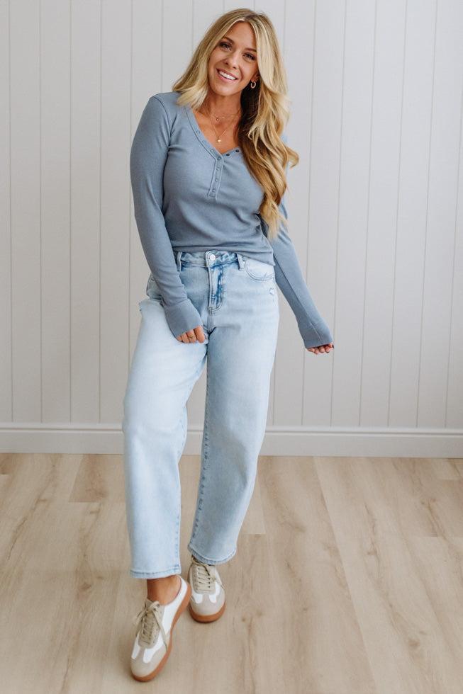 Ribbed Snap Henley Top