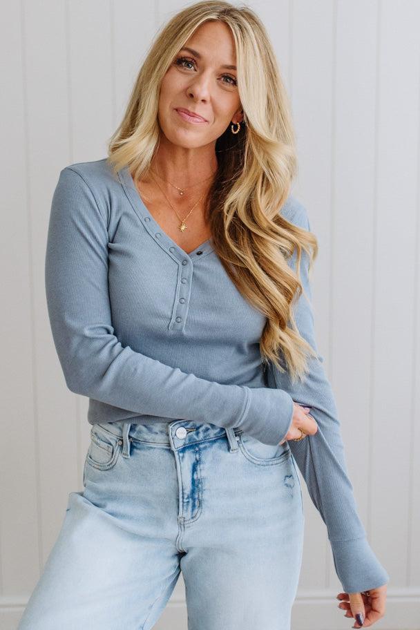 Ribbed Snap Henley Top