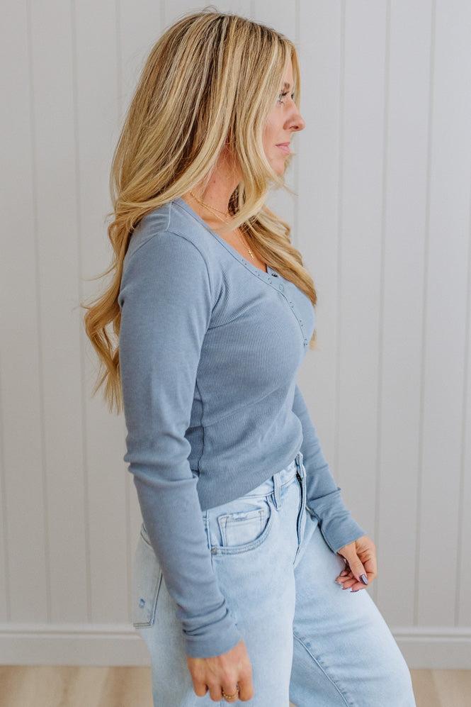 Ribbed Snap Henley Top