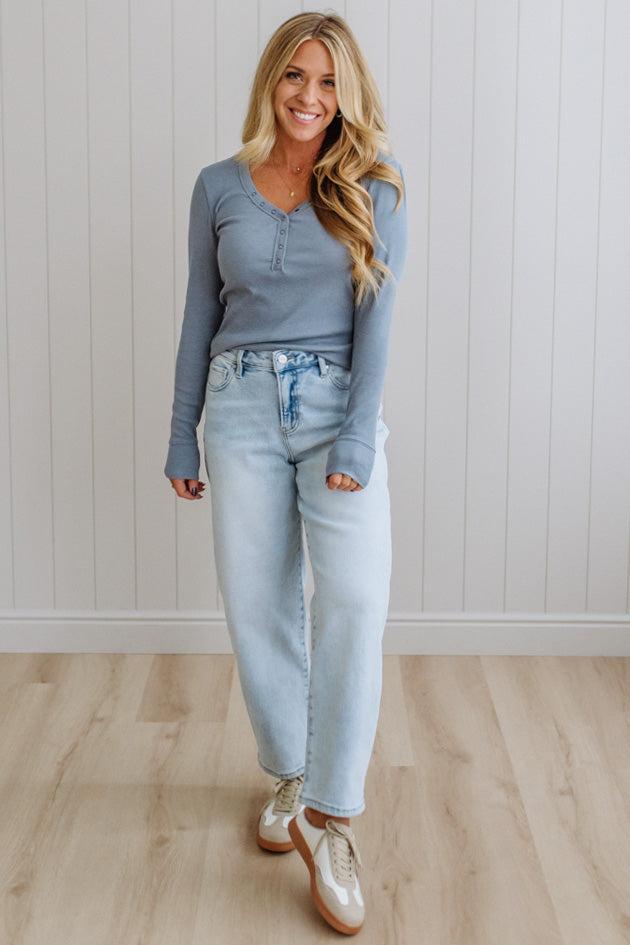 Ribbed Snap Henley Top