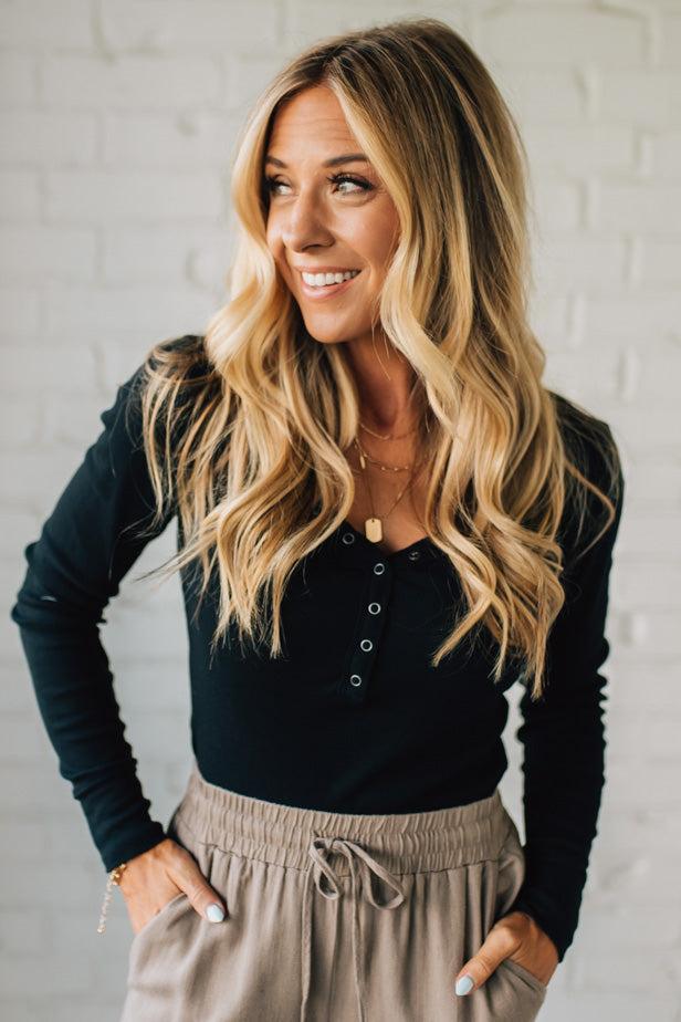 Ribbed Snap Henley Top
