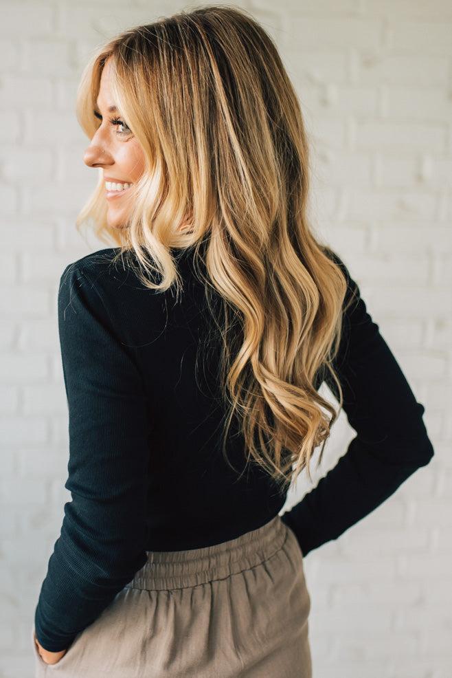 Ribbed Snap Henley Top