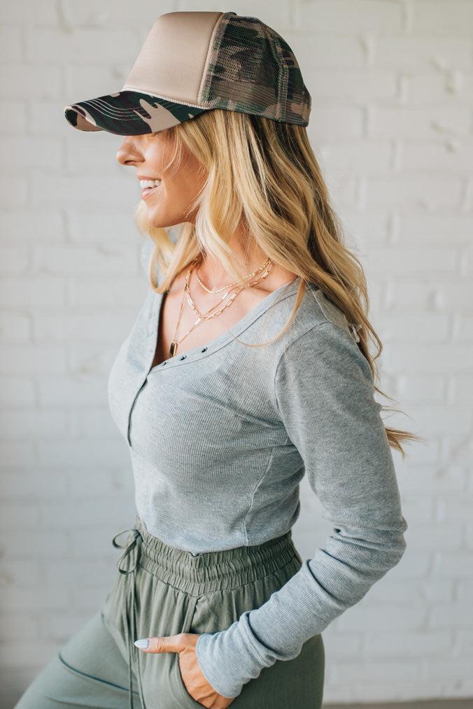 Ribbed Snap Henley Top