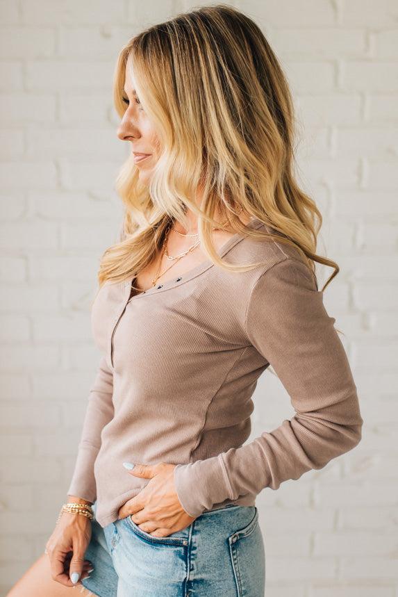 Ribbed Snap Henley Top