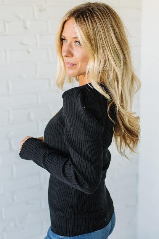 Ribbed Sweater with Contrast Keyhole