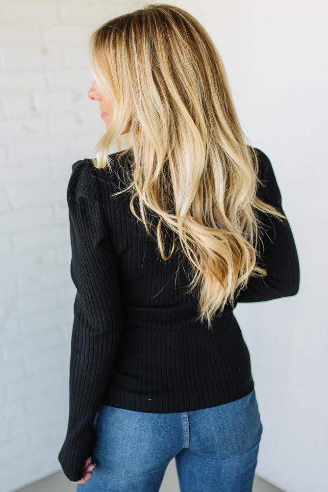 Ribbed Sweater with Contrast Keyhole