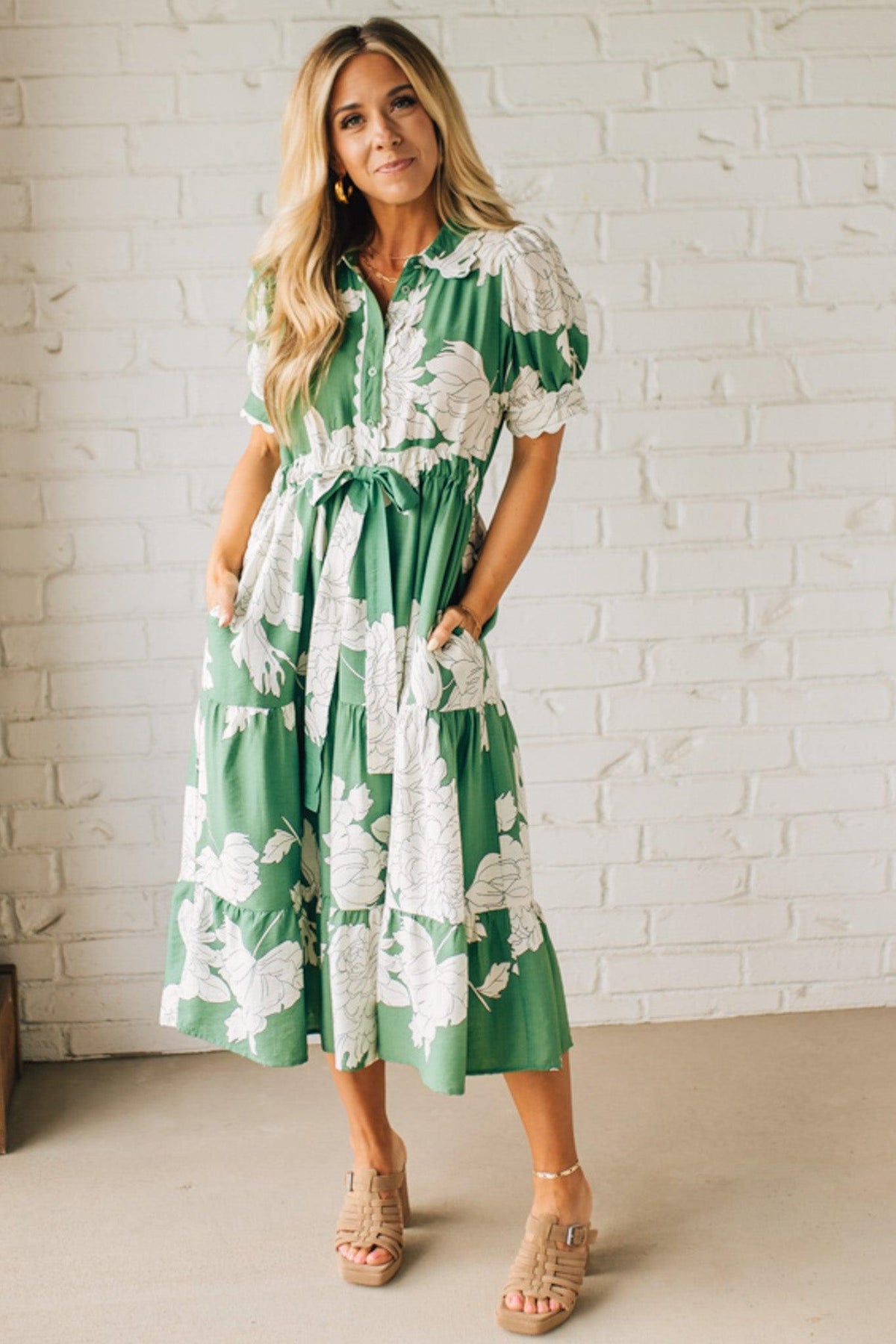 Rickrack Trimmed Print Henley Dress