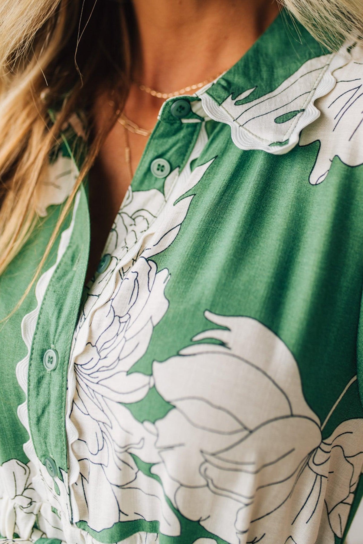 Rickrack Trimmed Print Henley Dress