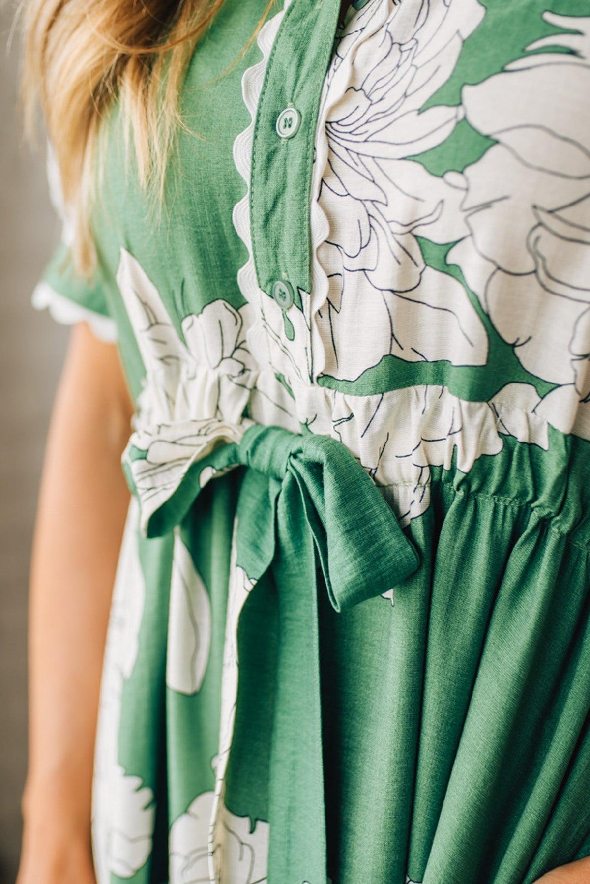 Rickrack Trimmed Print Henley Dress