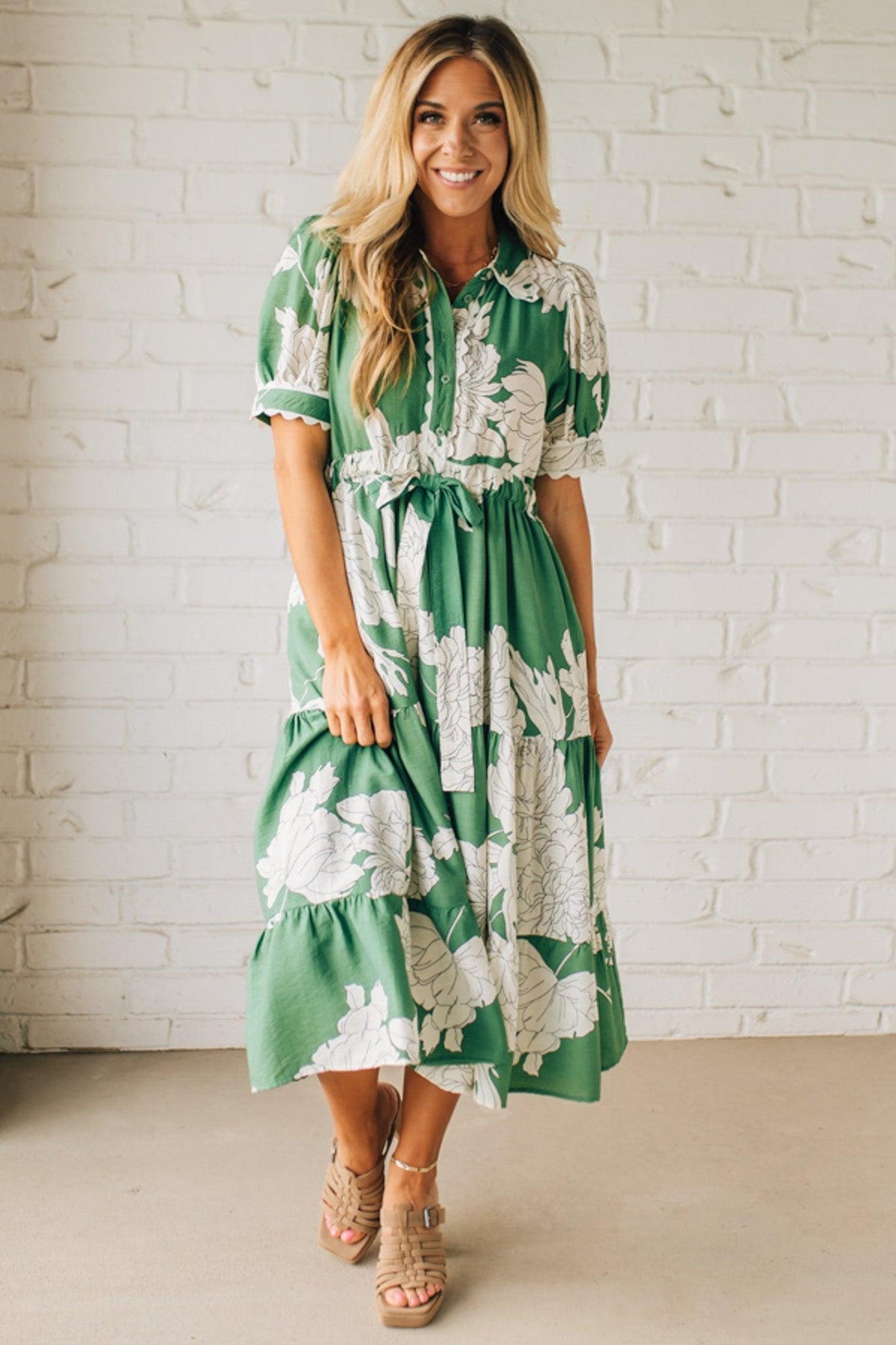 Rickrack Trimmed Print Henley Dress
