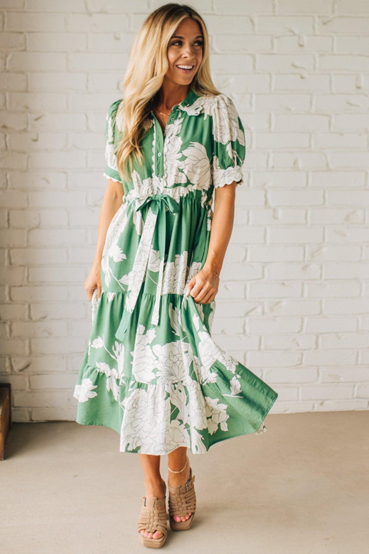 Rickrack Trimmed Print Henley Dress