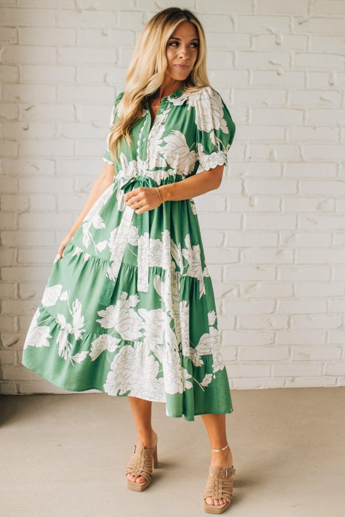 Rickrack Trimmed Print Henley Dress