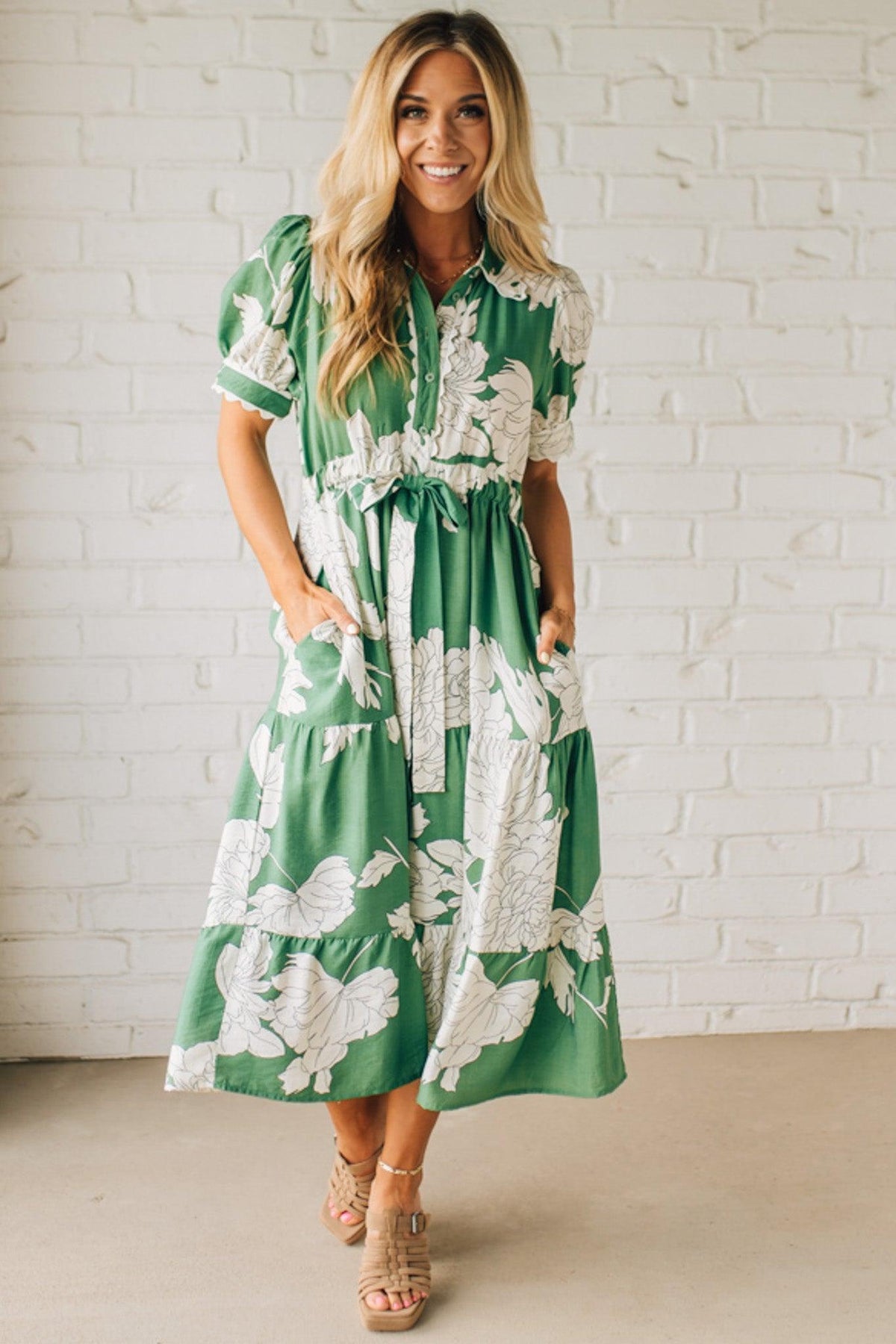 Rickrack Trimmed Print Henley Dress