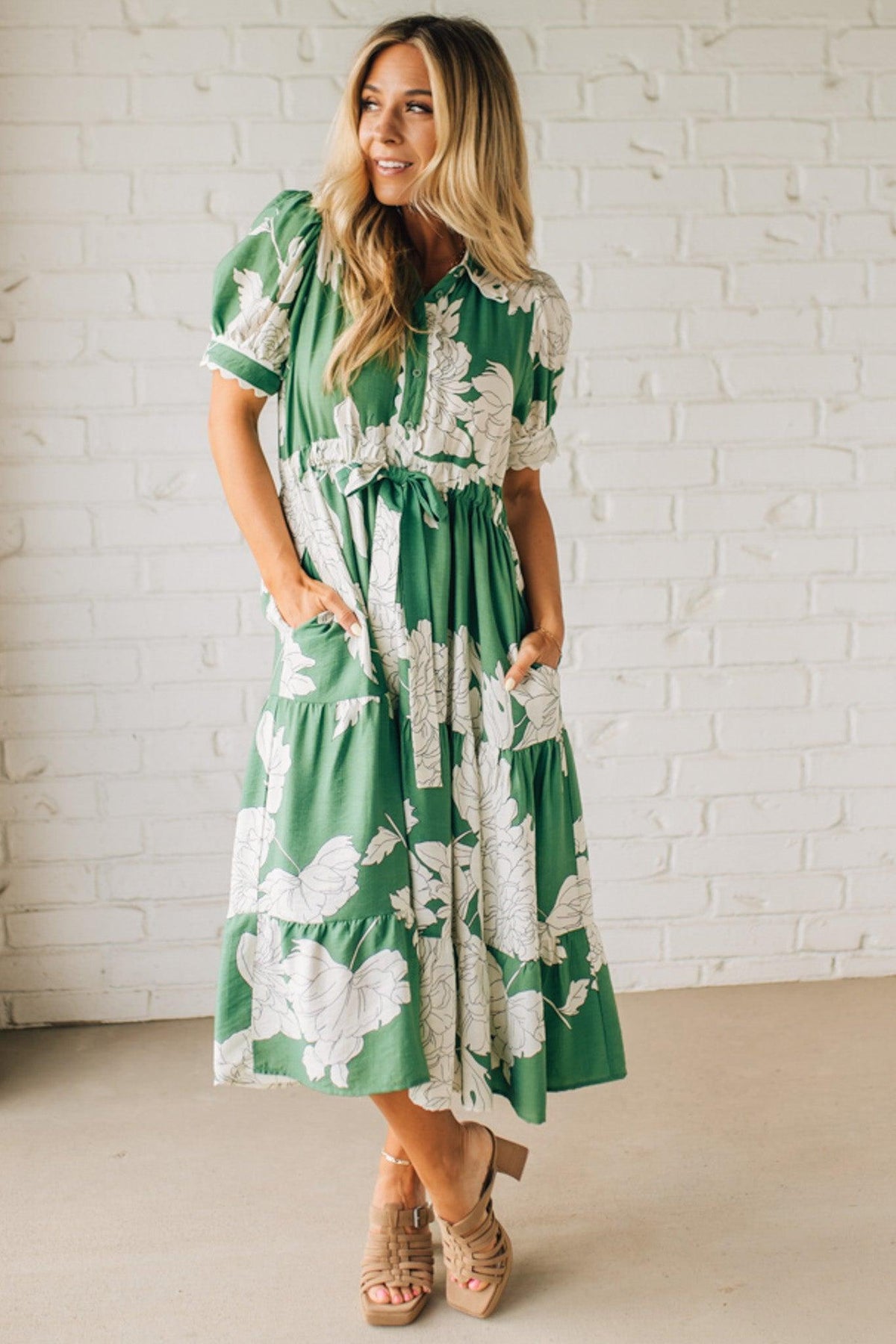 Rickrack Trimmed Print Henley Dress