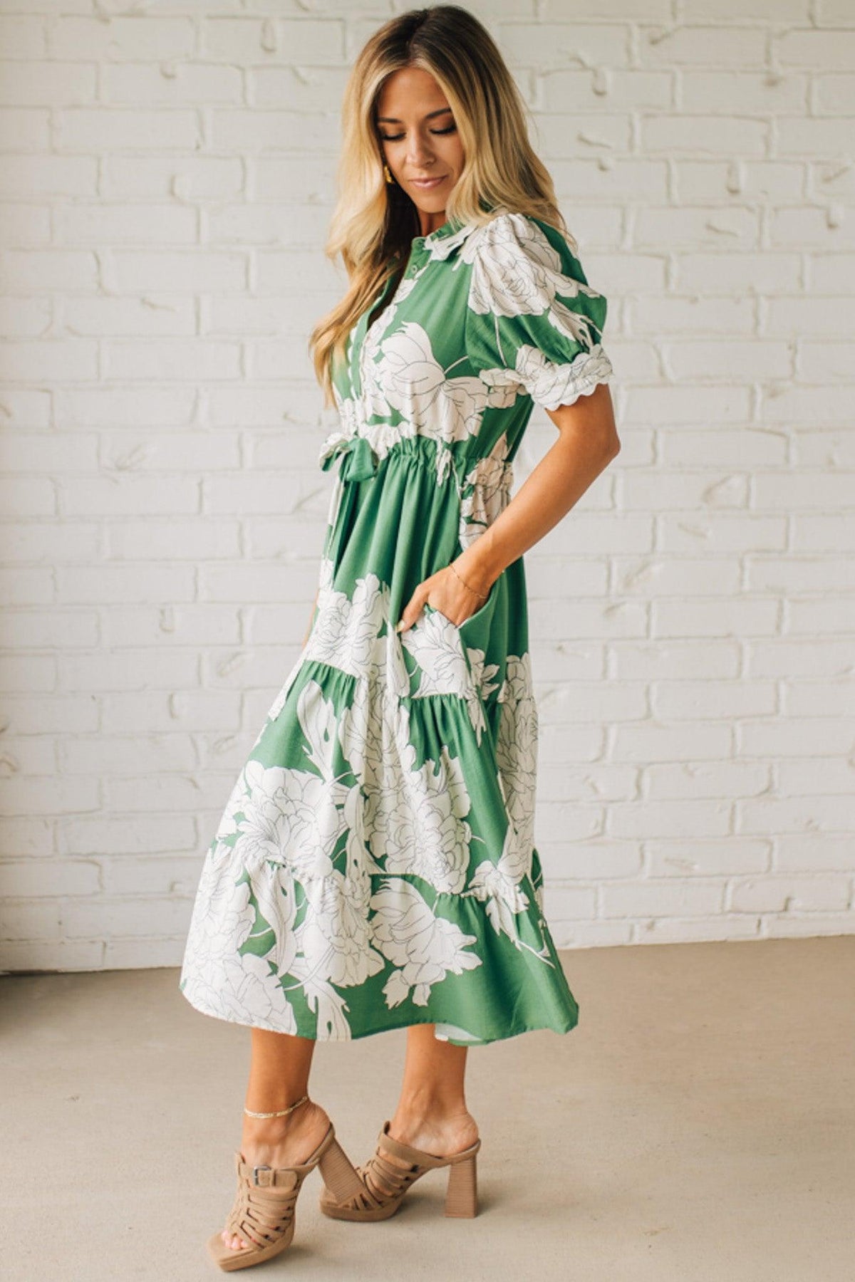 Rickrack Trimmed Print Henley Dress