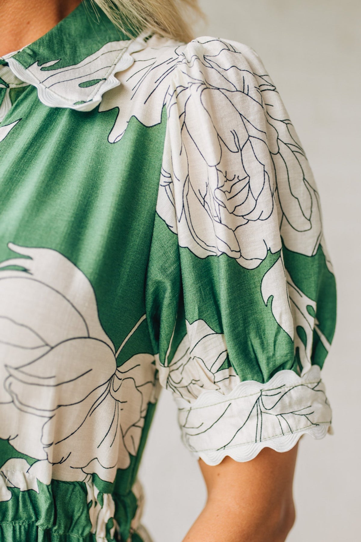 Rickrack Trimmed Print Henley Dress
