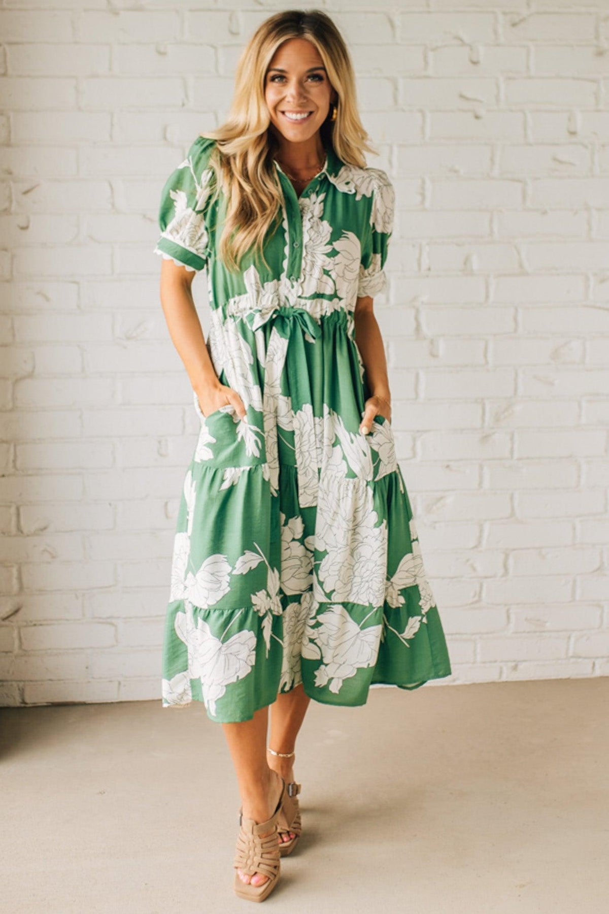 Rickrack Trimmed Print Henley Dress