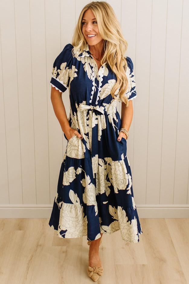 Rickrack Trimmed Print Henley Dress