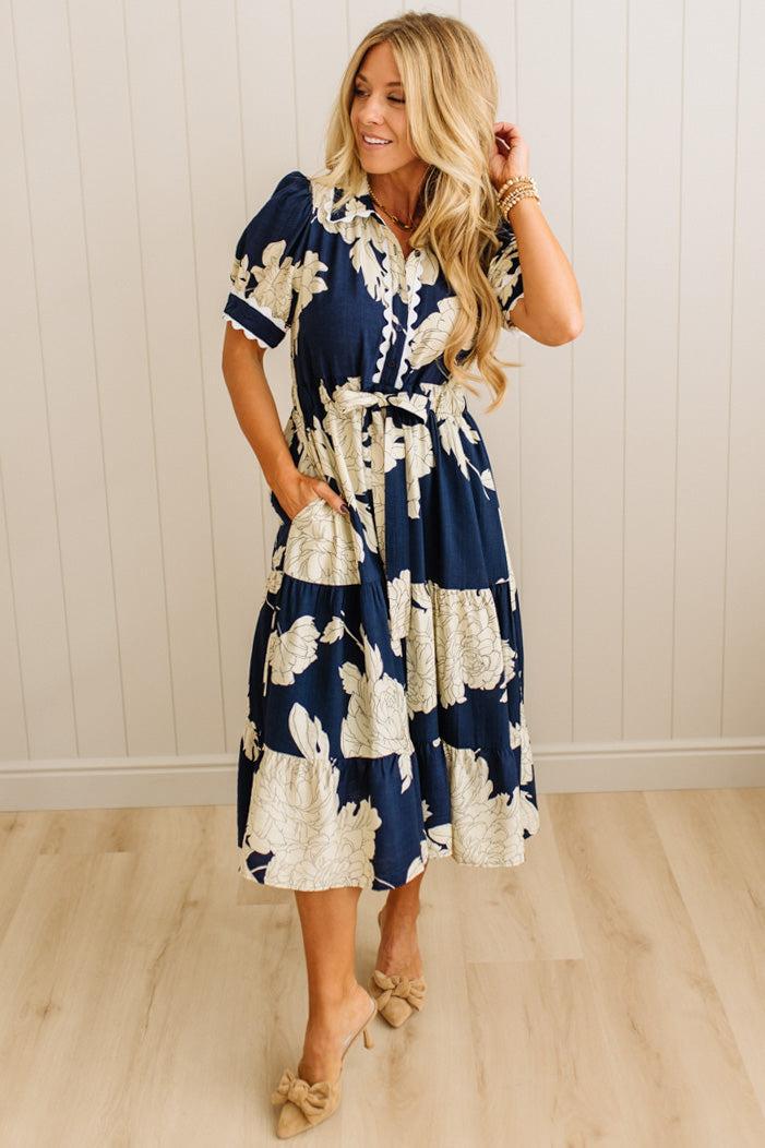 Rickrack Trimmed Print Henley Dress