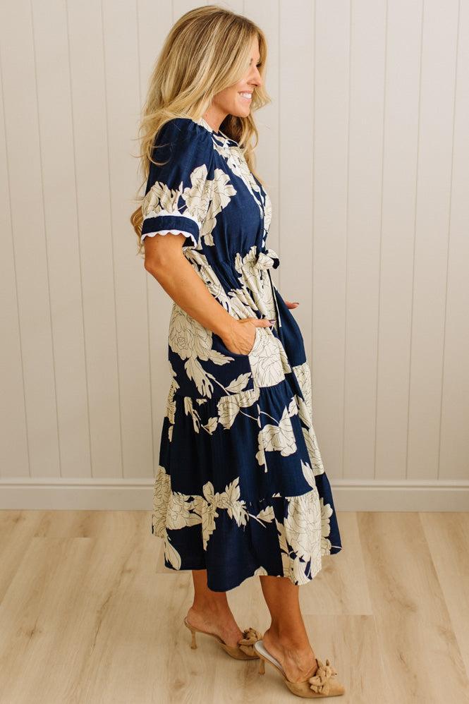 Rickrack Trimmed Print Henley Dress