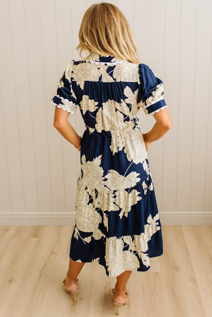 Rickrack Trimmed Print Henley Dress