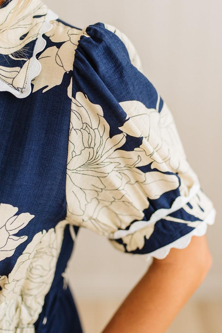 Rickrack Trimmed Print Henley Dress