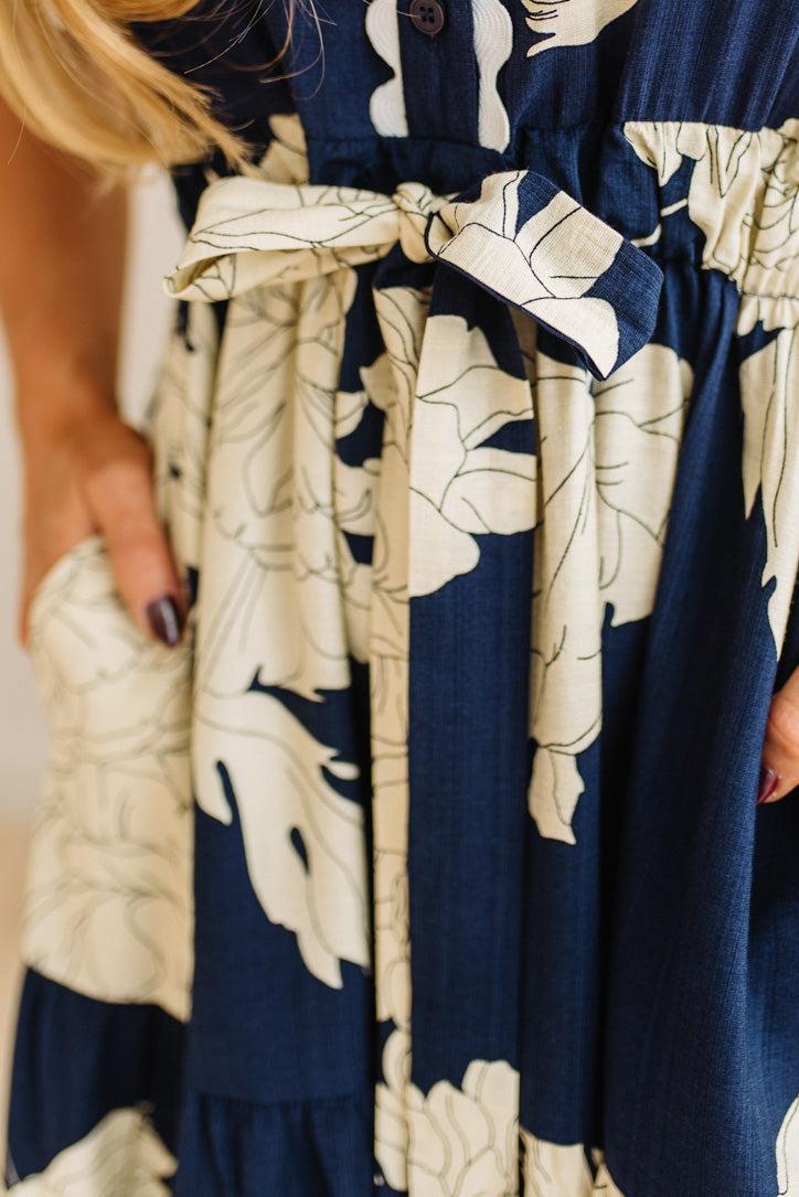 Rickrack Trimmed Print Henley Dress