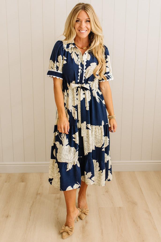 Rickrack Trimmed Print Henley Dress