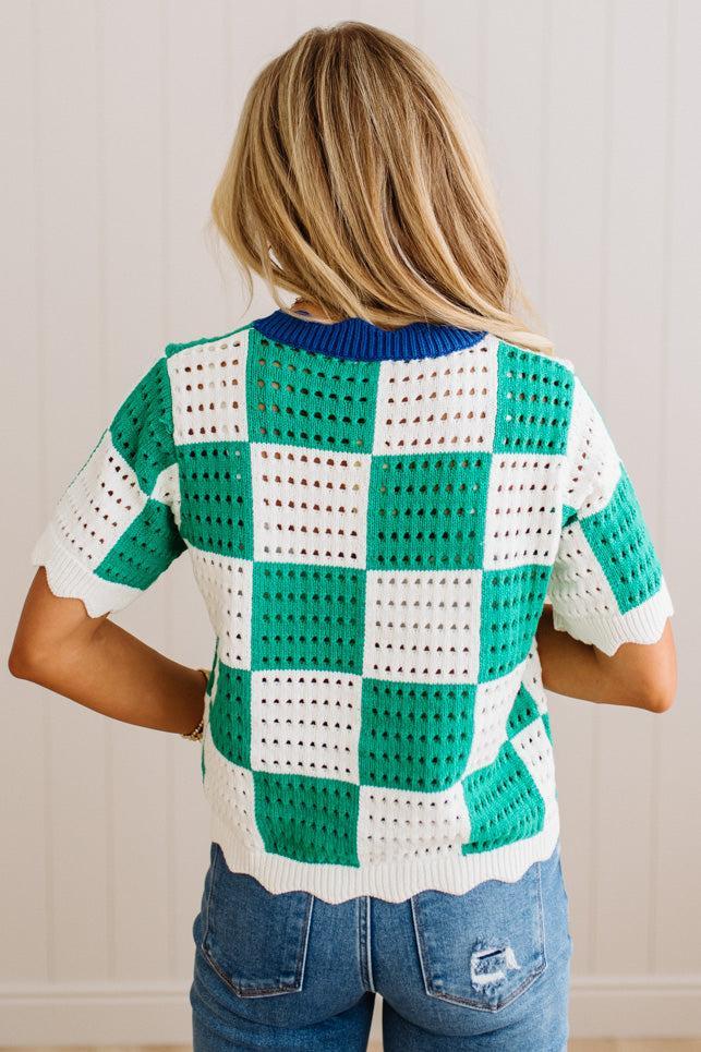 Roman Scallop Trim Checked Sweater