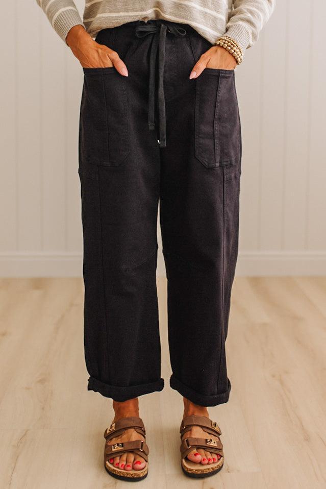 Ronny High Rise Tied Barrel Jeans | Black - RISEN