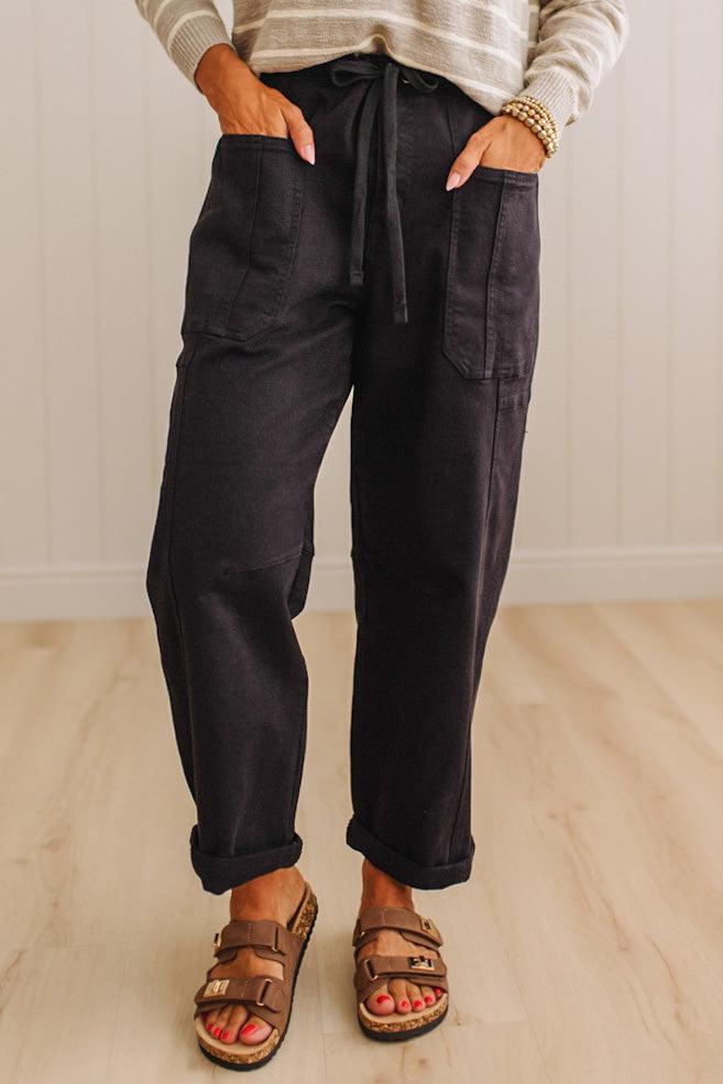 Ronny High Rise Tied Barrel Jeans | Black - RISEN