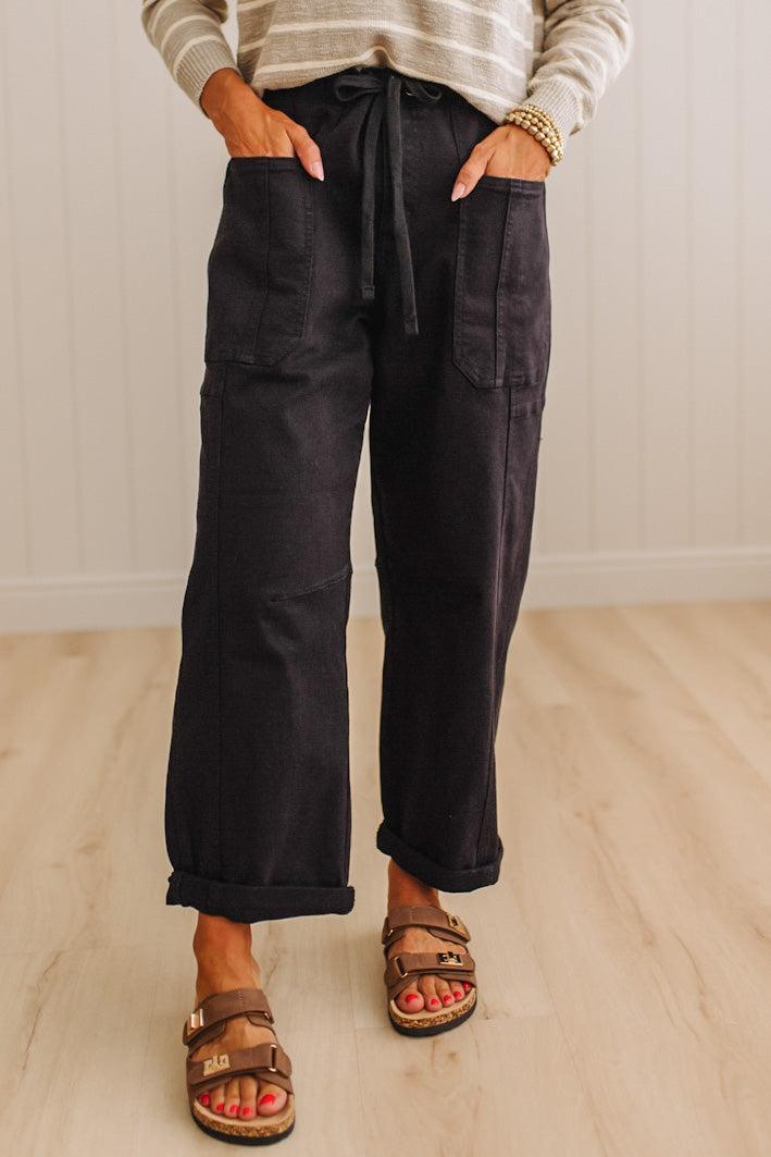 Ronny High Rise Tied Barrel Jeans | Black - RISEN