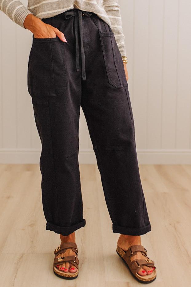 Ronny High Rise Tied Barrel Jeans | Black - RISEN