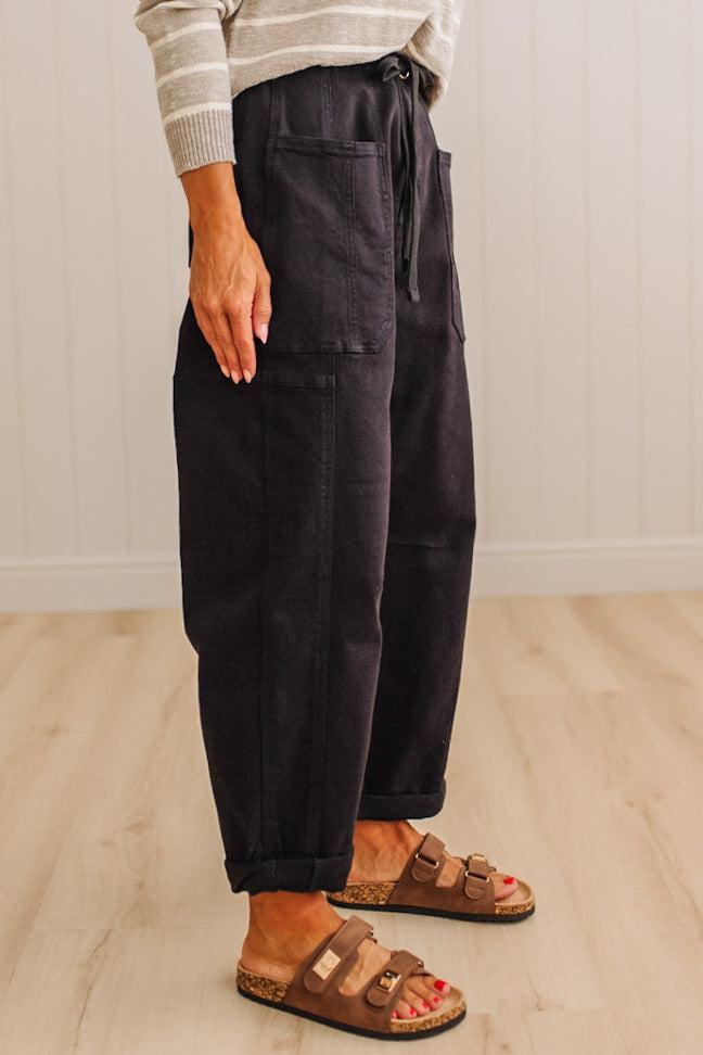 Ronny High Rise Tied Barrel Jeans | Black - RISEN