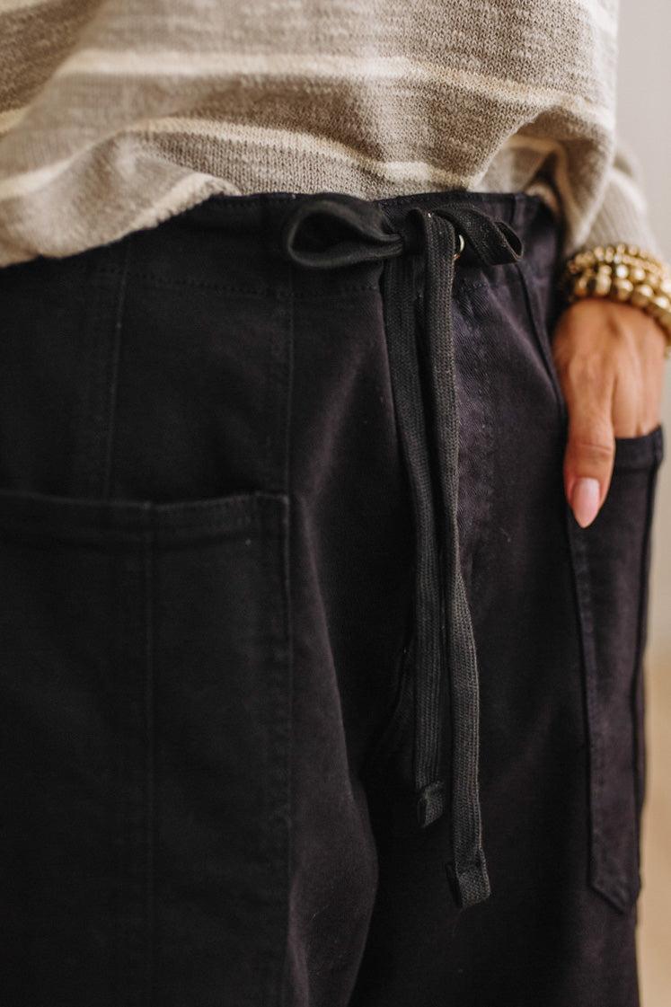 Ronny High Rise Tied Barrel Jeans | Black - RISEN