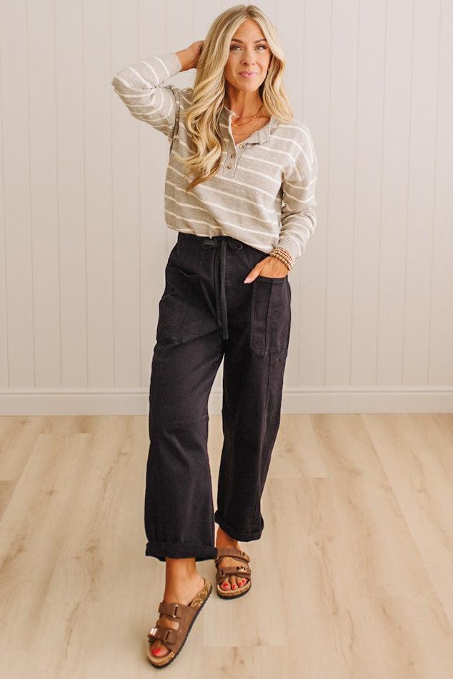 Ronny High Rise Tied Barrel Jeans | Black - RISEN