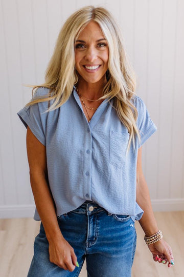 Rouched Detail Button Front Top