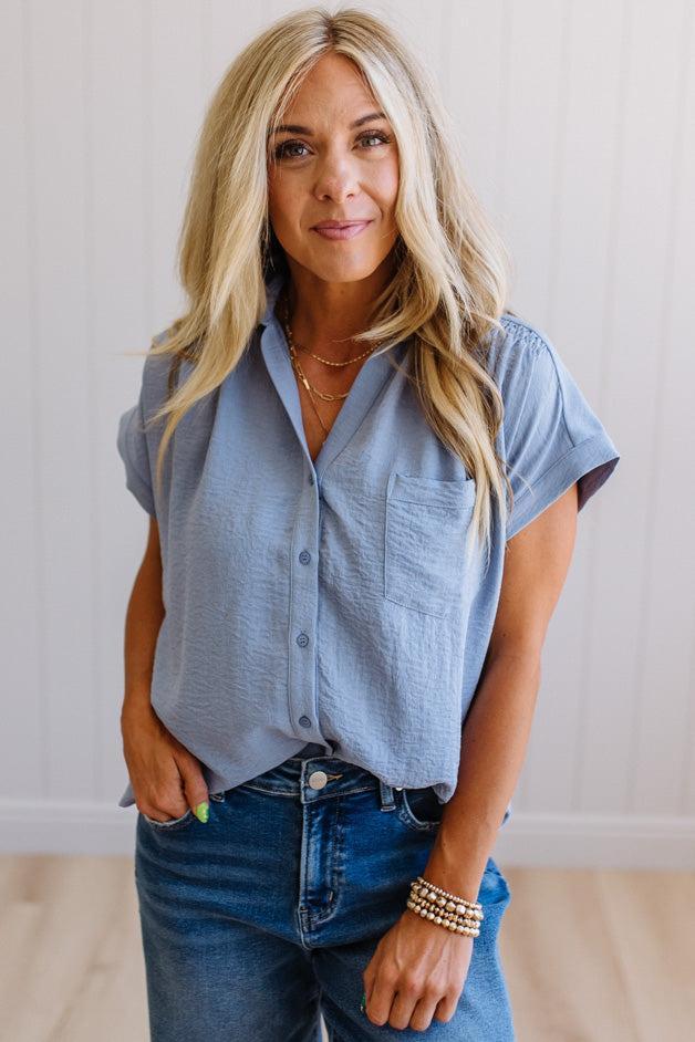 Rouched Detail Button Front Top