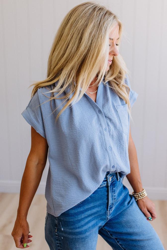 Rouched Detail Button Front Top