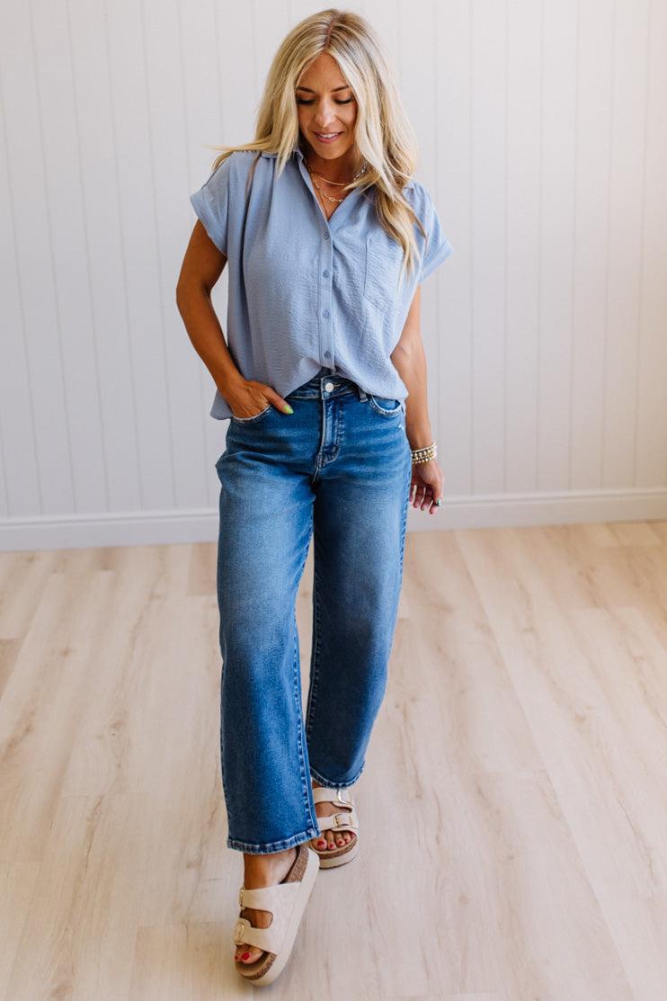 Rouched Detail Button Front Top
