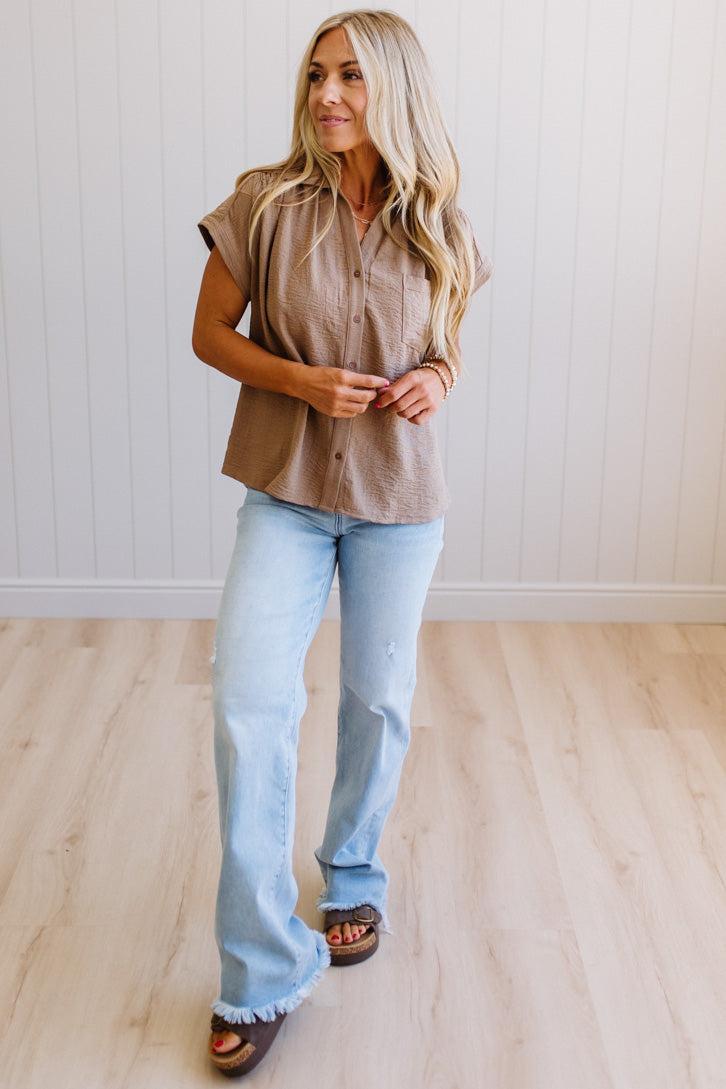 Rouched Detail Button Front Top