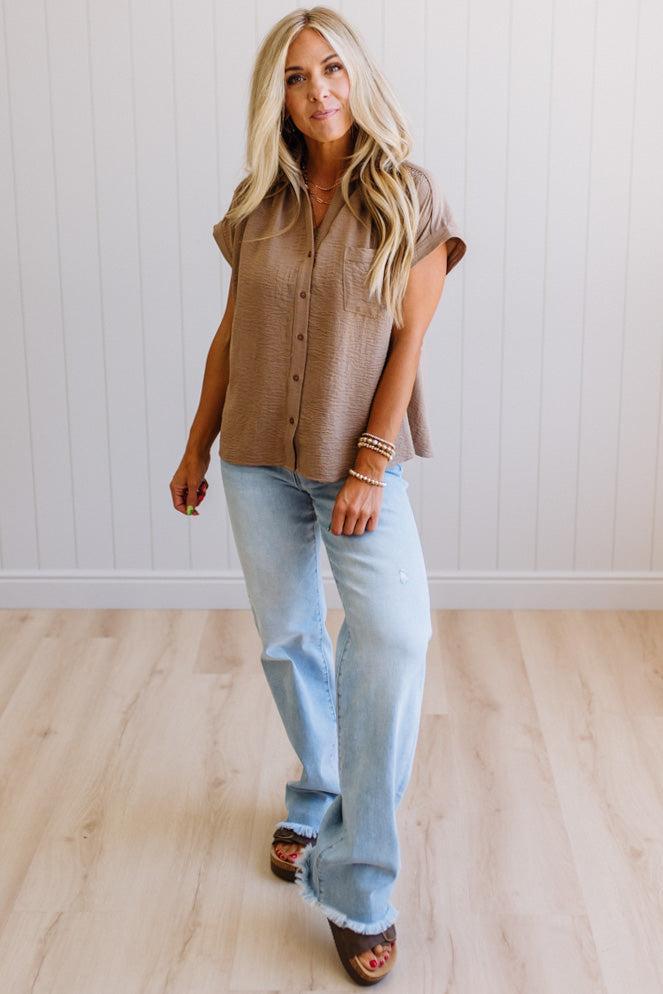 Rouched Detail Button Front Top