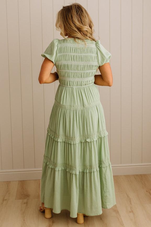 Rouched and Ruffled Button Front Maxi