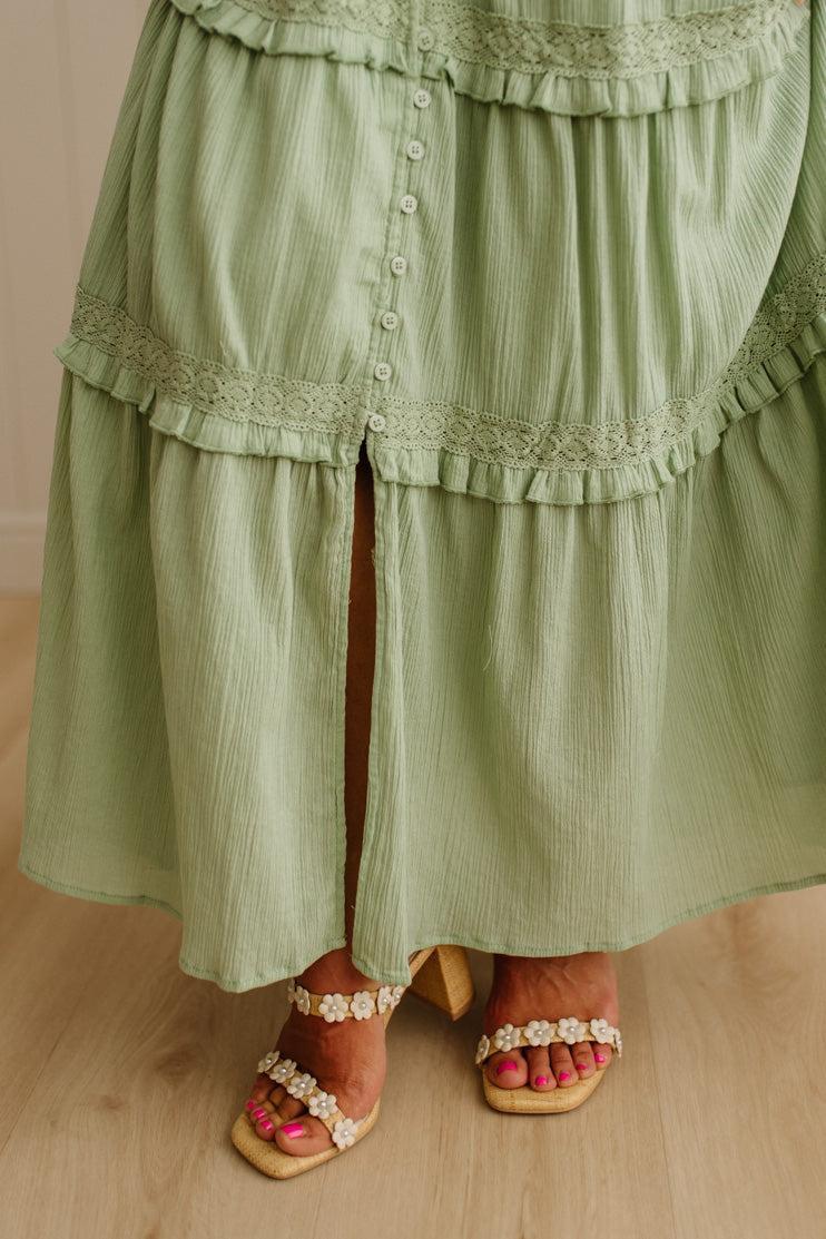 Rouched and Ruffled Button Front Maxi
